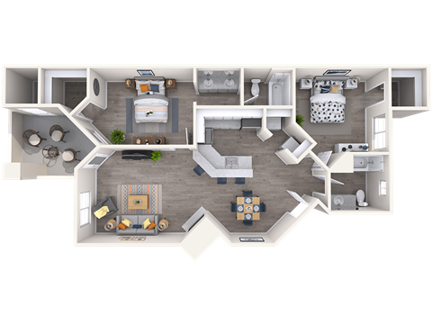 Floor plan for 2 beds, 2 baths, 1110 sqft